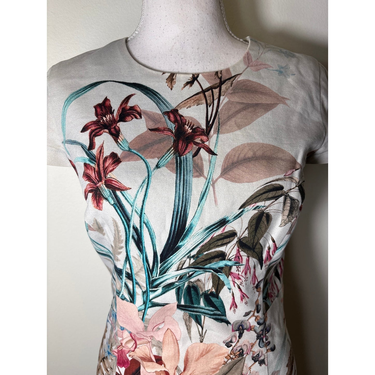 Amanda Uprichard Light Blue Floral Cap Sleeve Midi Dress Sz S