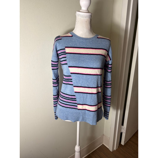 Aqua Blue and Pink Stripe Cashmere Sweater Sz XS