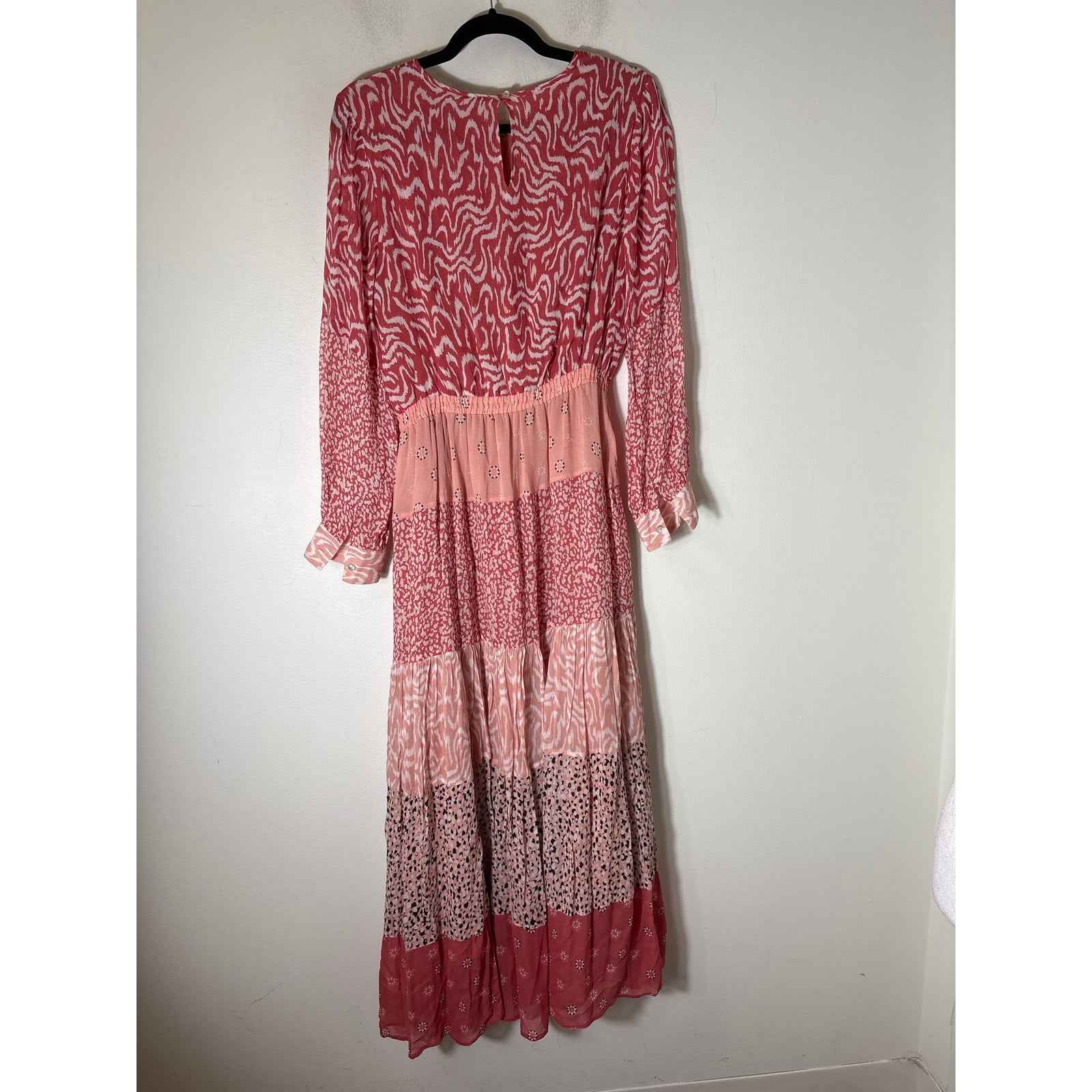 DOLAN Pink Long Sleeve Patchwork Tiered Maxi Dress Sz S