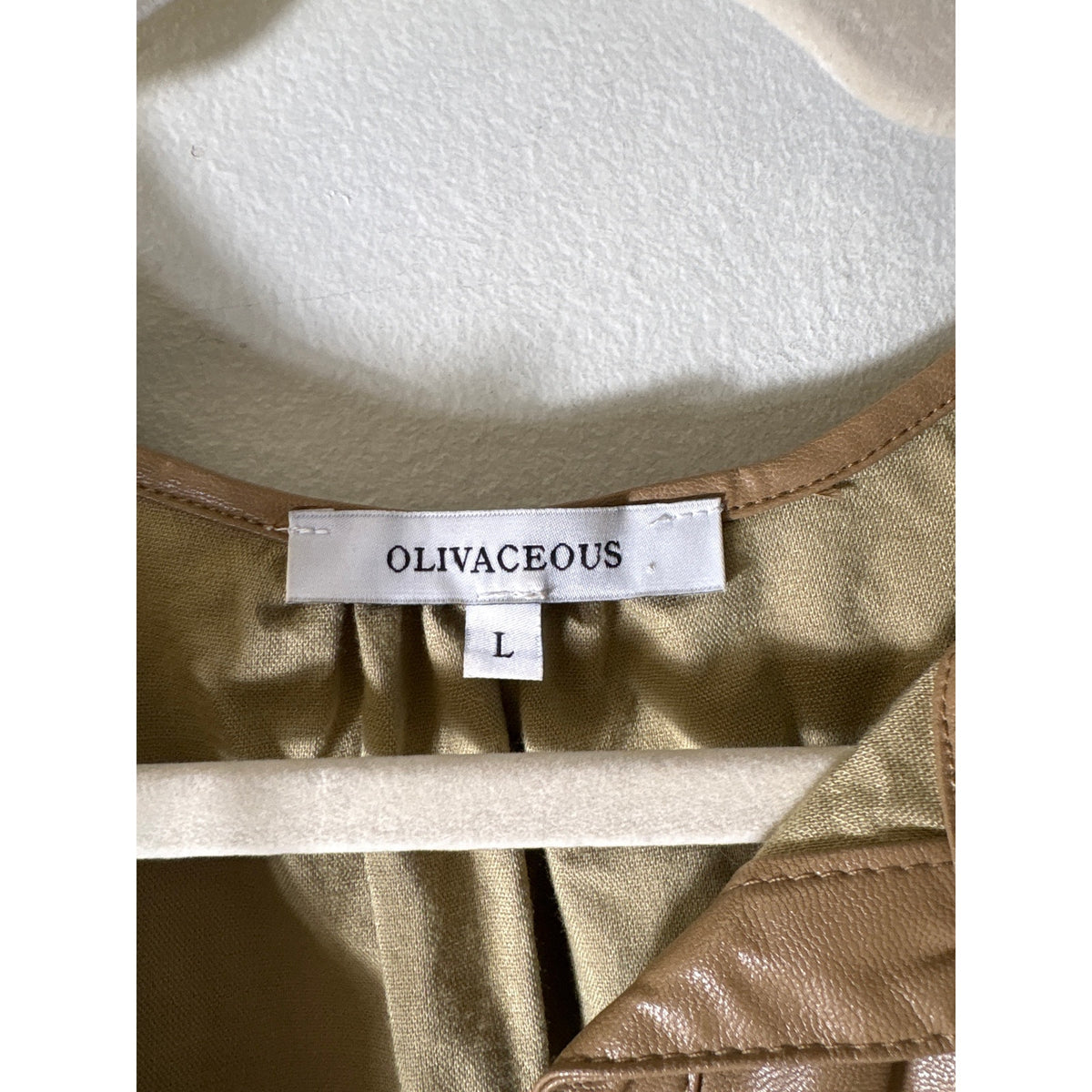 Oliveaceous Light Brown Faux Leather Short :Puff Sleeve Mini Dress Sz L