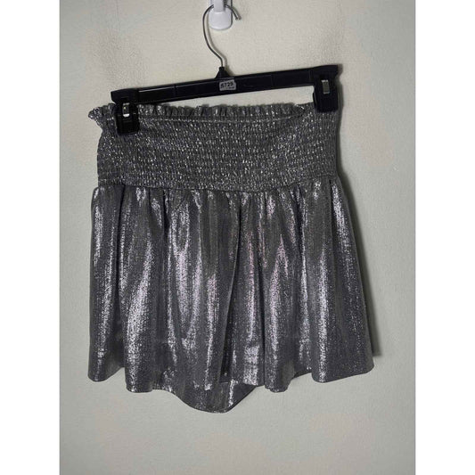 TCEC Silver Smocked Elastic High Waisted Flowy Shorts Sz S