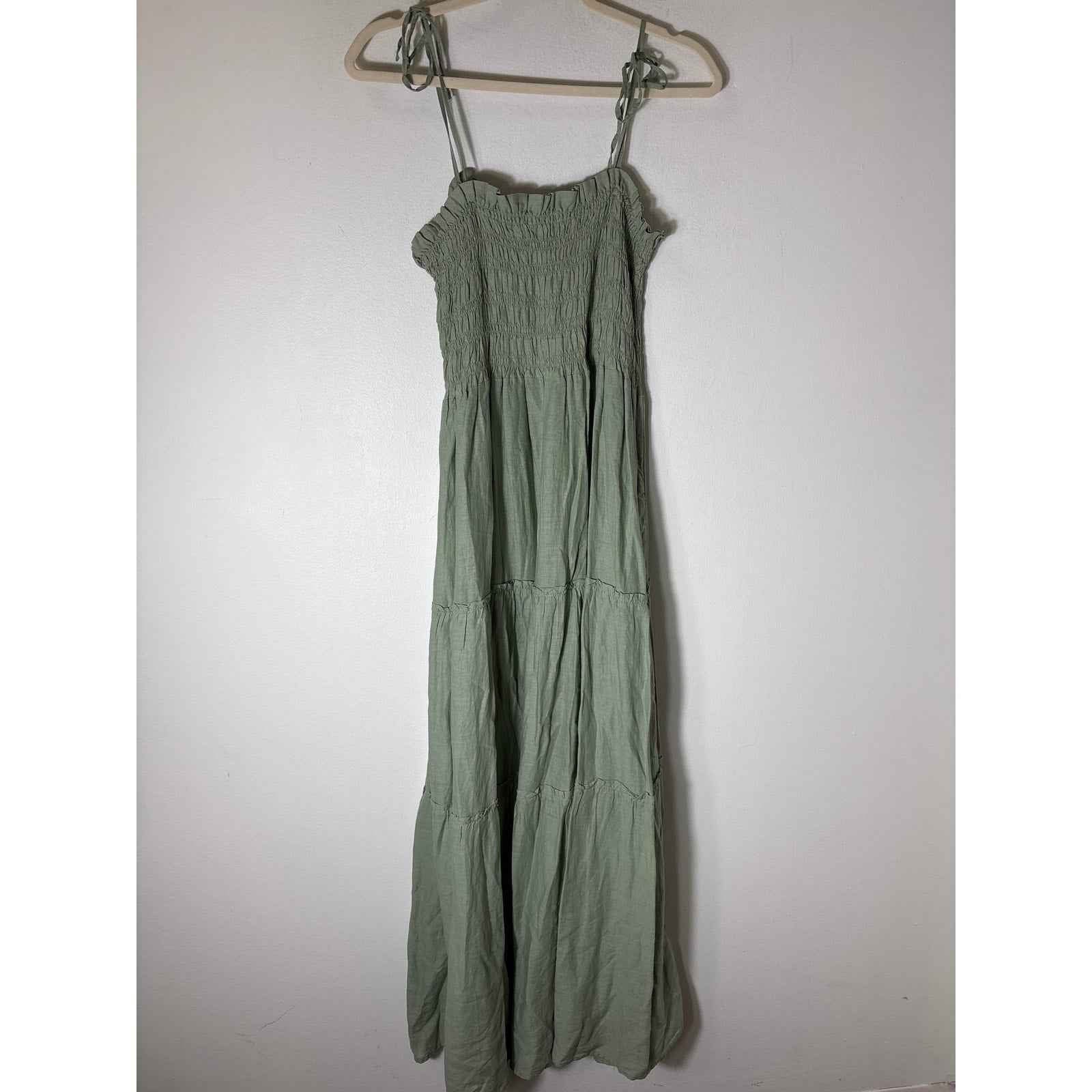 MNG Sage Green Spaghetti Strap Smocked Maxi Dress Sz 6