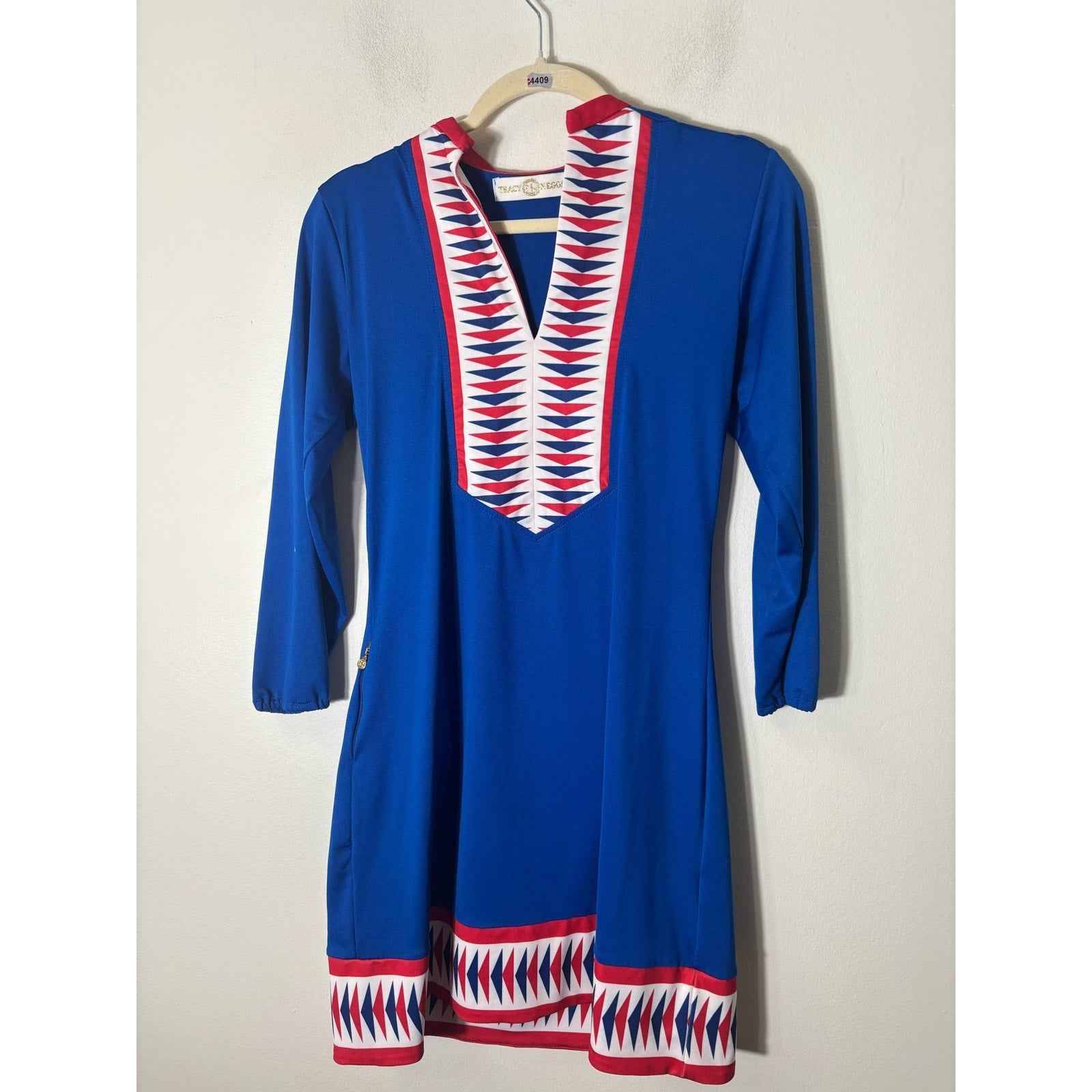 Tracy Negoshian Red White and Blue Long Sleeve Tunic Dress Sz XS