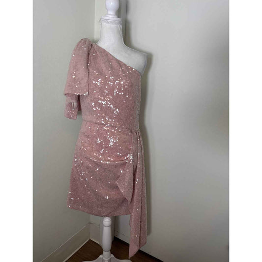 Shoshanna Midnight Blush Pink One Shoulder Sequin Cocktail Dress sz S
