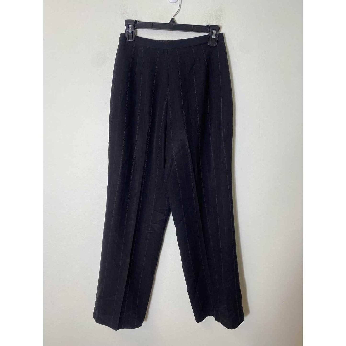 Casual Corner Black Wide Leg Small Stripes Slacks Front Zipper Sz 6