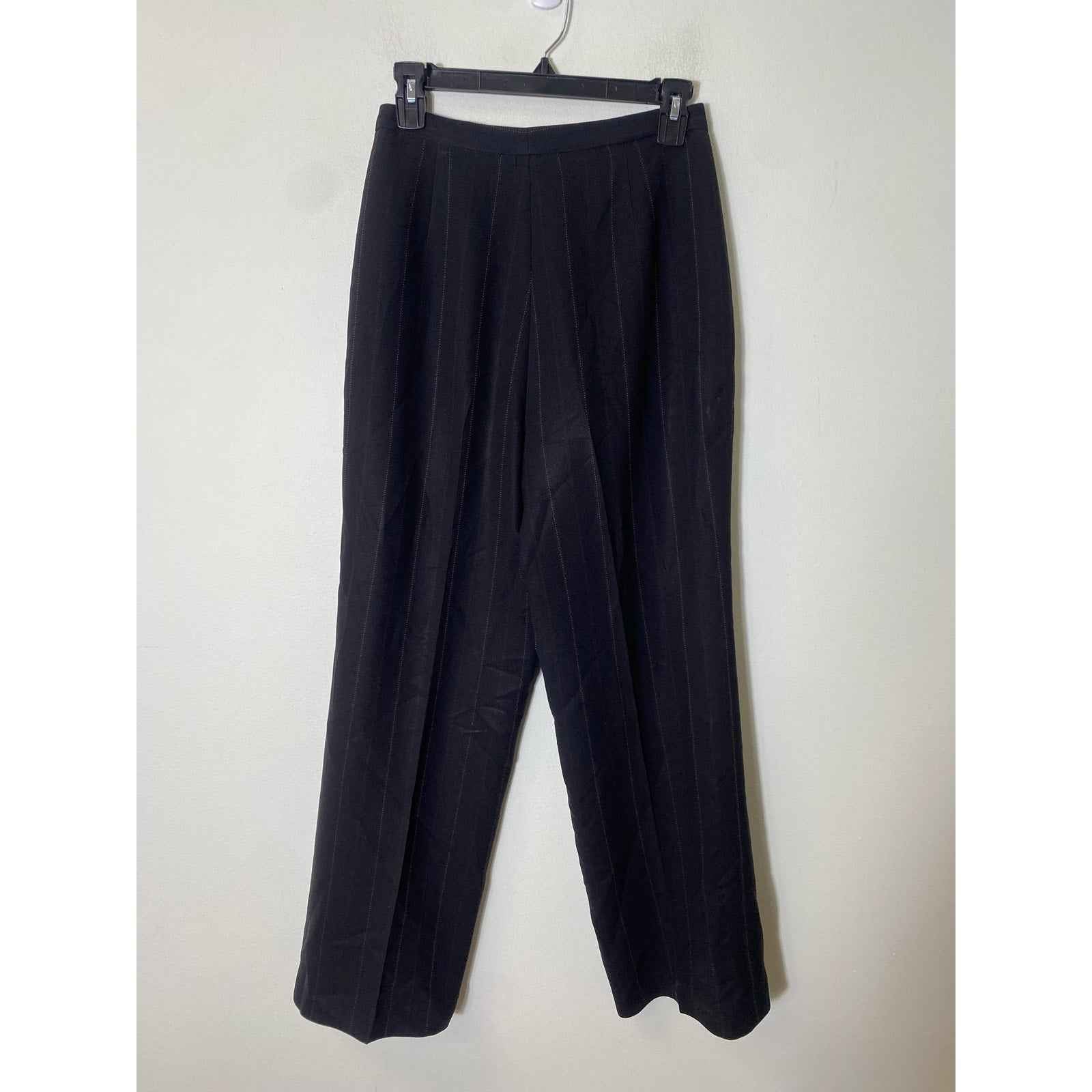 Casual Corner Black Wide Leg Small Stripes Slacks Front Zipper Sz 6