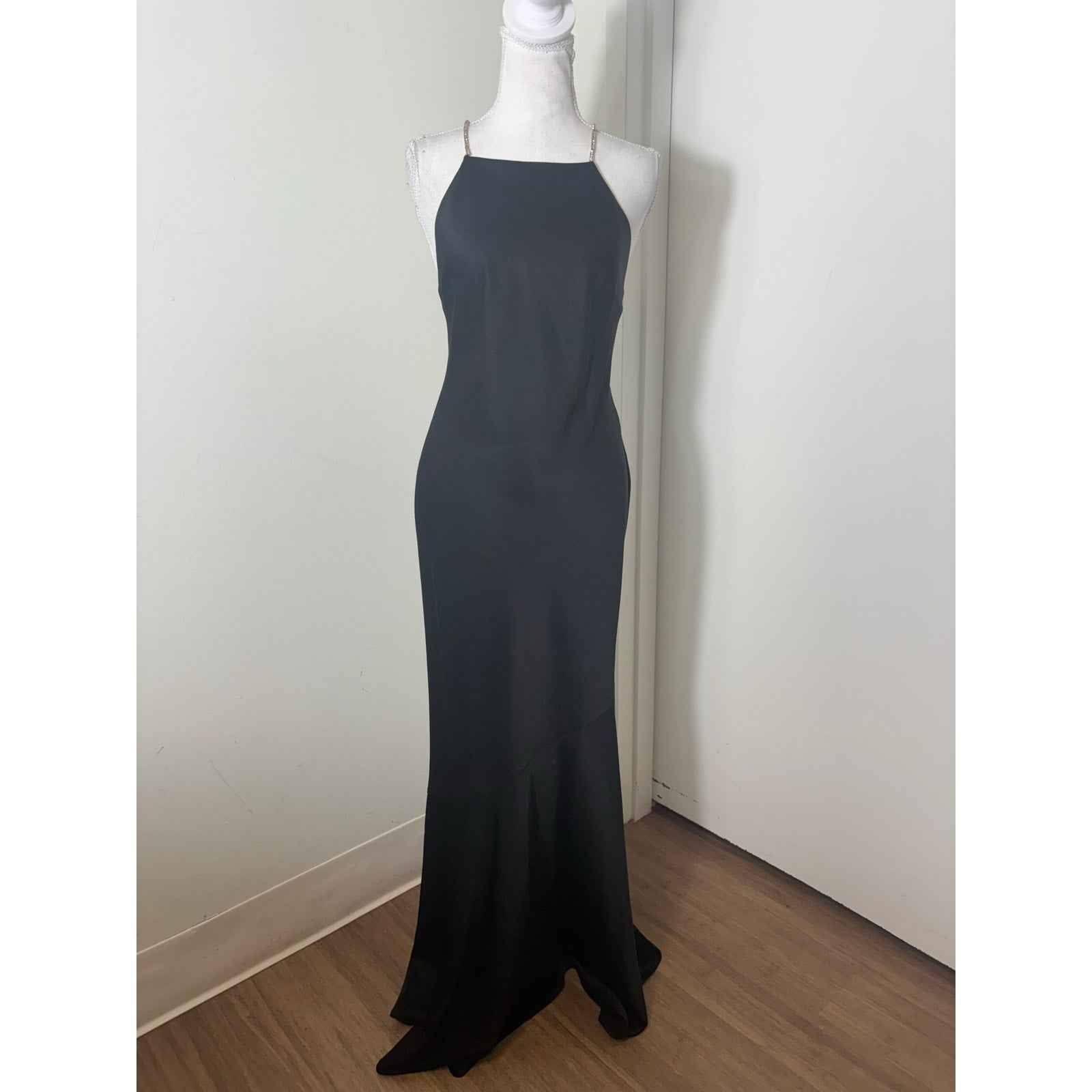 Rachel Zoe Black Rhinestone Strap Gown Sz 4