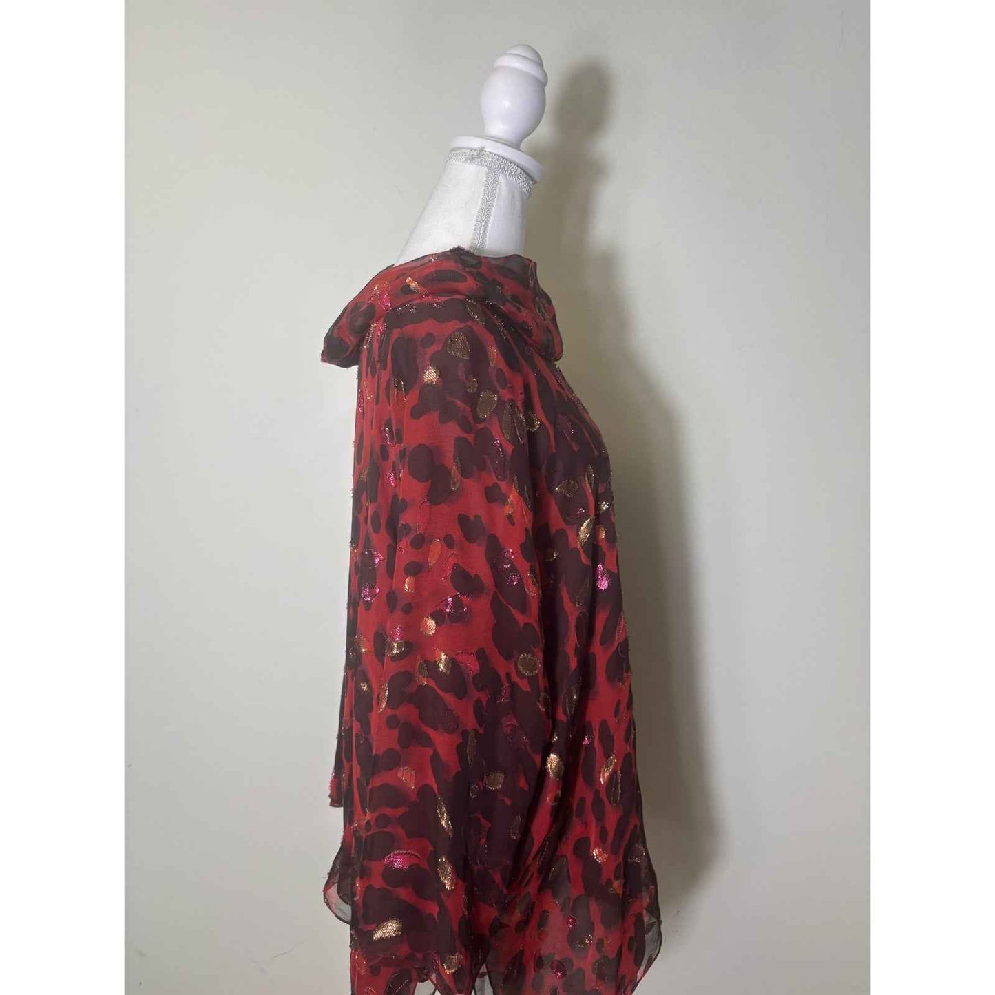 Shamask Red Black Gold Long Sleeve Silk Top Sz 3