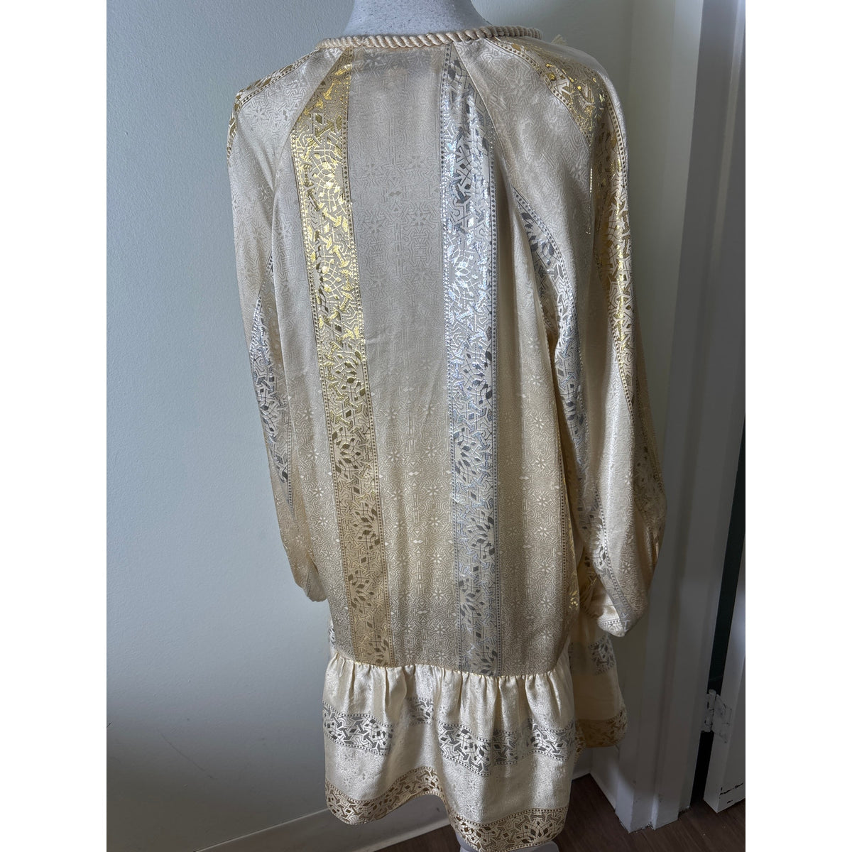 Rachel Zoe Silk Metallic Jacquard Boho Tunic Dress 6