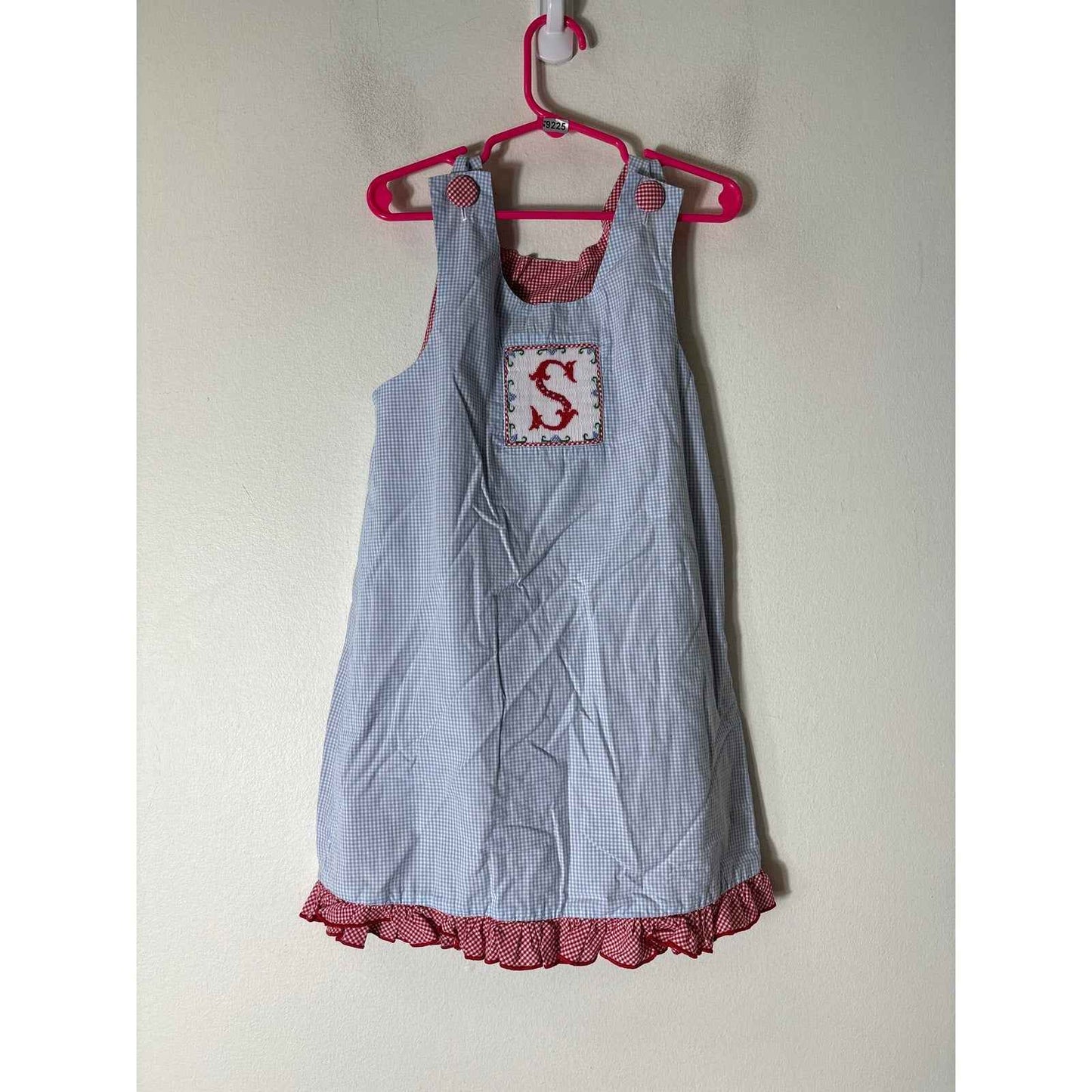 Girls VIntage Blue check & Red Check Reversible Dress with S on one side Sz 4