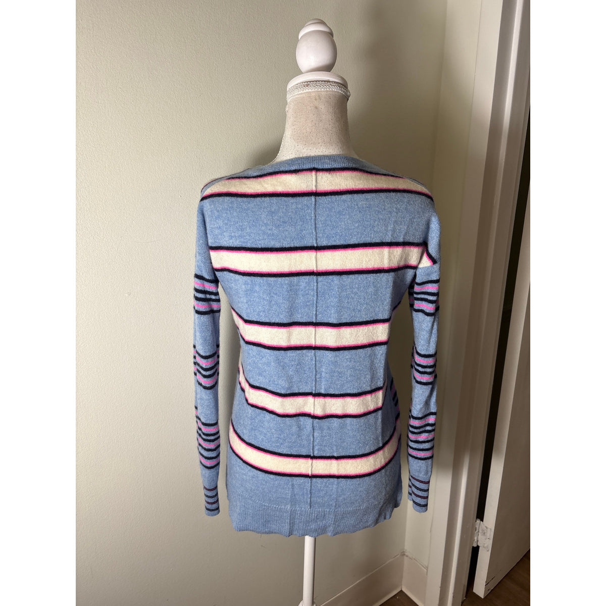 Aqua Blue and Pink Stripe Cashmere Sweater Sz XS