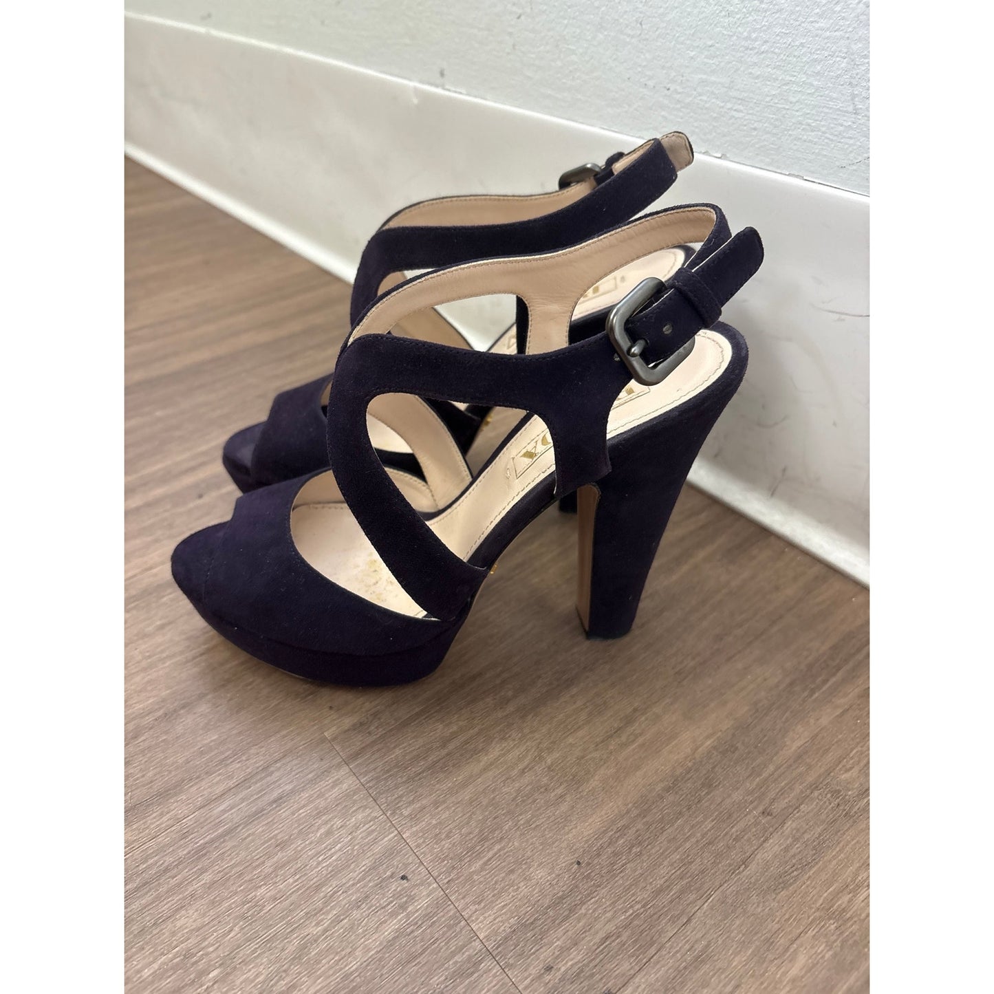 Prada Maroon Suede Peep Toe Stilleto Platform Shoe Sz 36