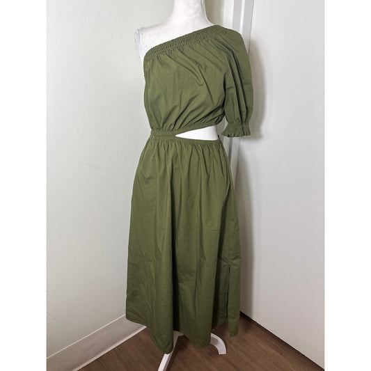 Who What Wear Olive Green One Shoulder Maxi Dress sz S