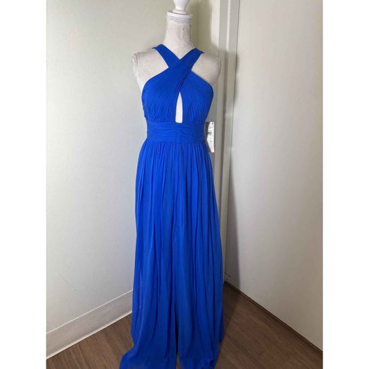 NWT Aiden Mattox Cobalt Blue Halter Style Floor Length Gown Sz 2