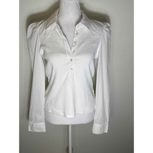 Veronica Beard White Multi Media Collard Shirt Sz M