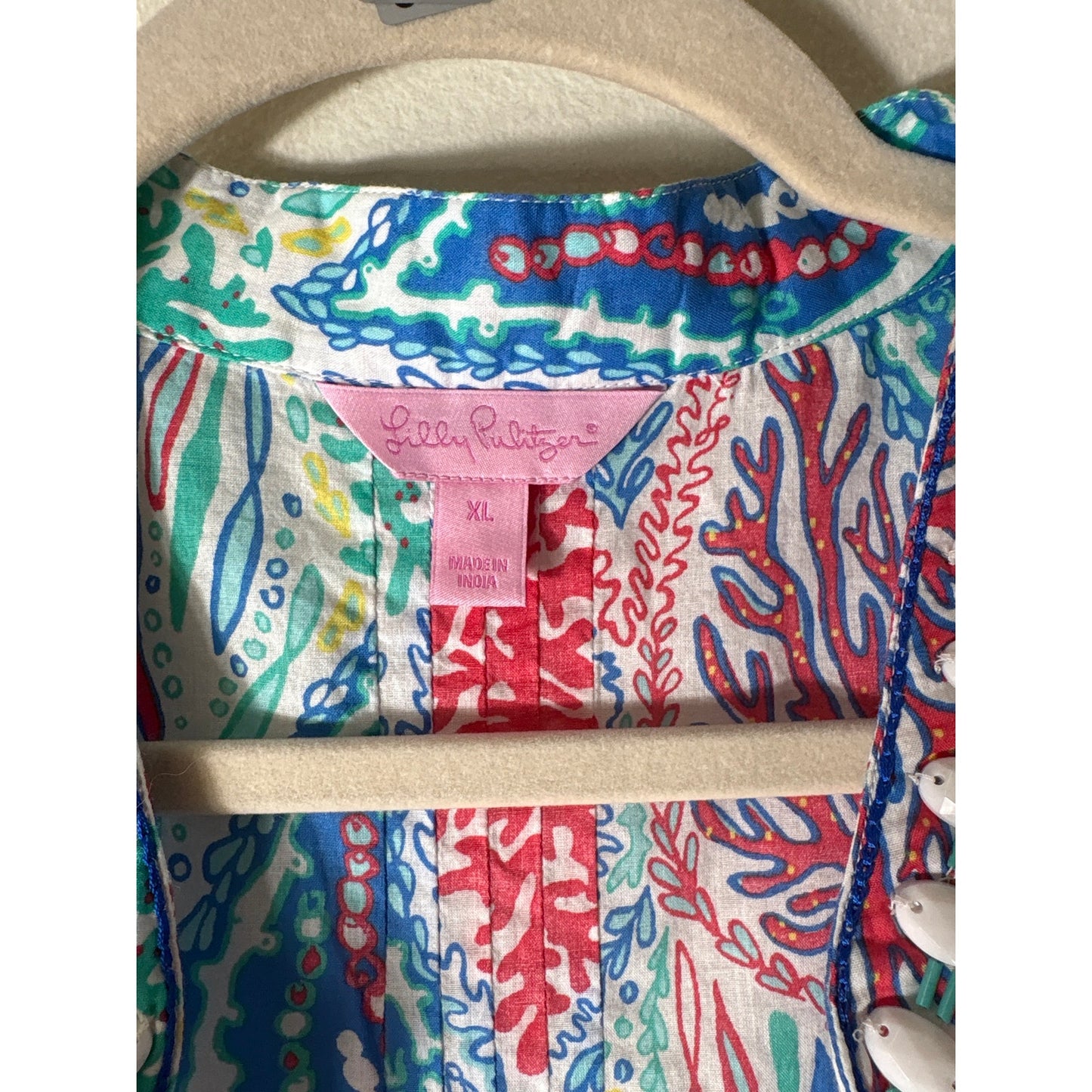Lilly Pulitzer Blue Long Sleeve Cotton V-Neck Tunic Sz XL