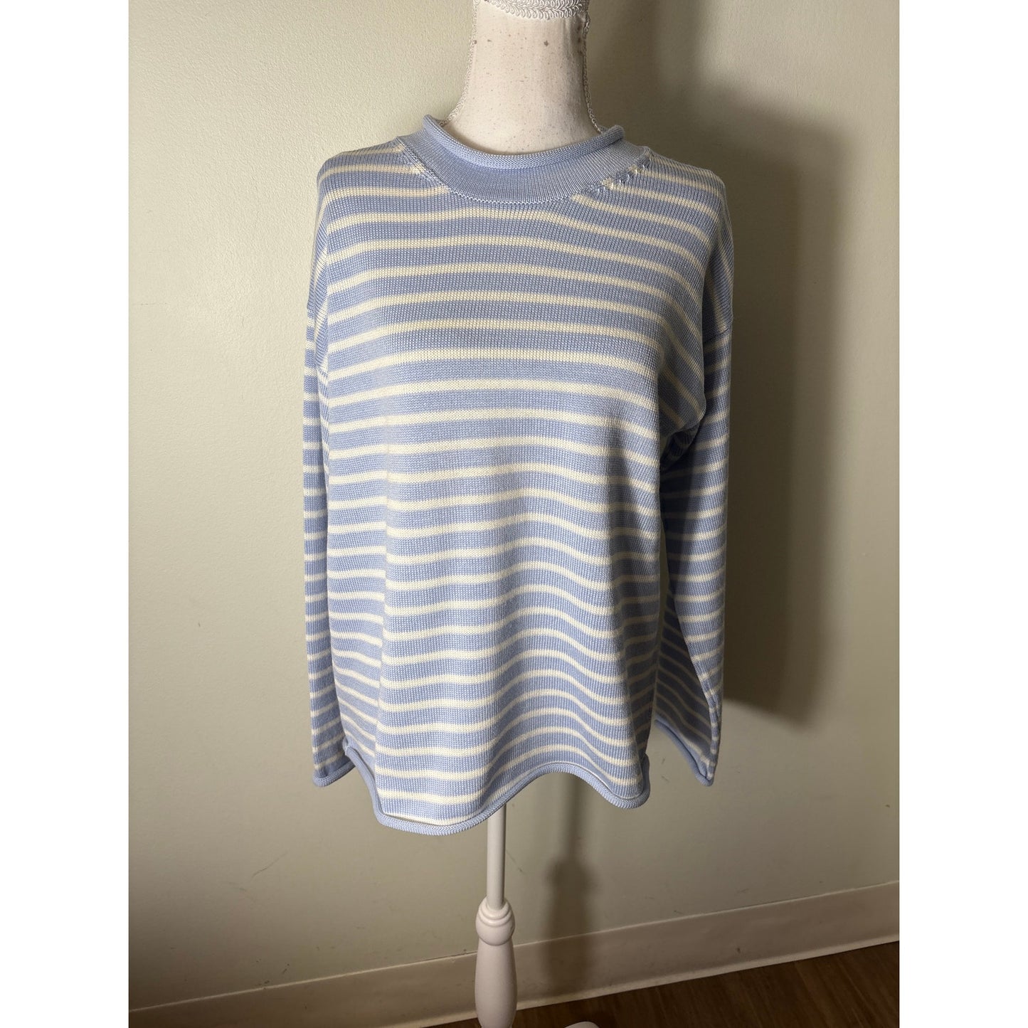 Molly Moorkamp Light Blue Stripe Long Sleeve Sweater Sz L
