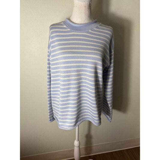 Molly Moorkamp Light Blue Stripe Long Sleeve Sweater Sz L