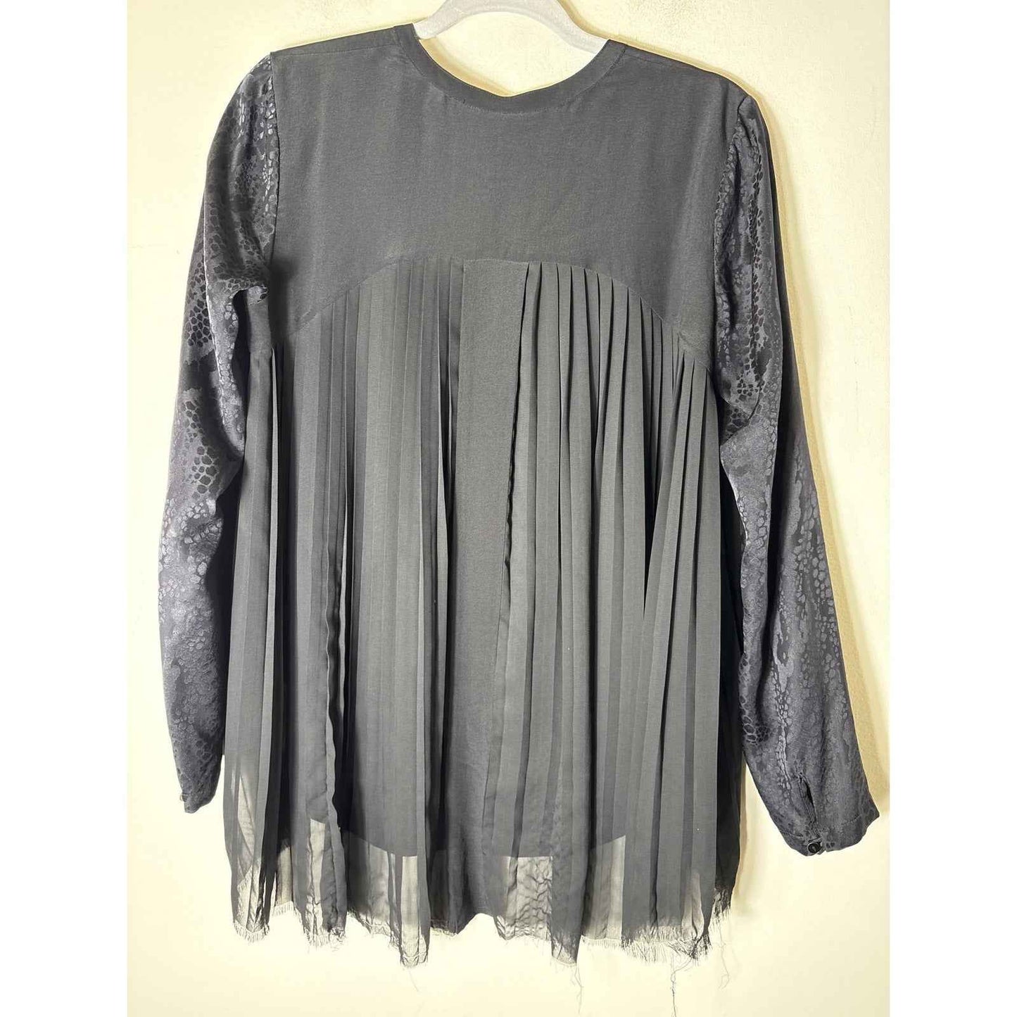 Rebecca Taylor Long Sleeve Silk Shirt with Sheer Pleated Back Sz 6