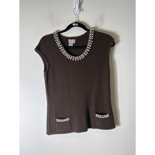 Worth Brown Boule With Pearl Trimmed Top Sz M