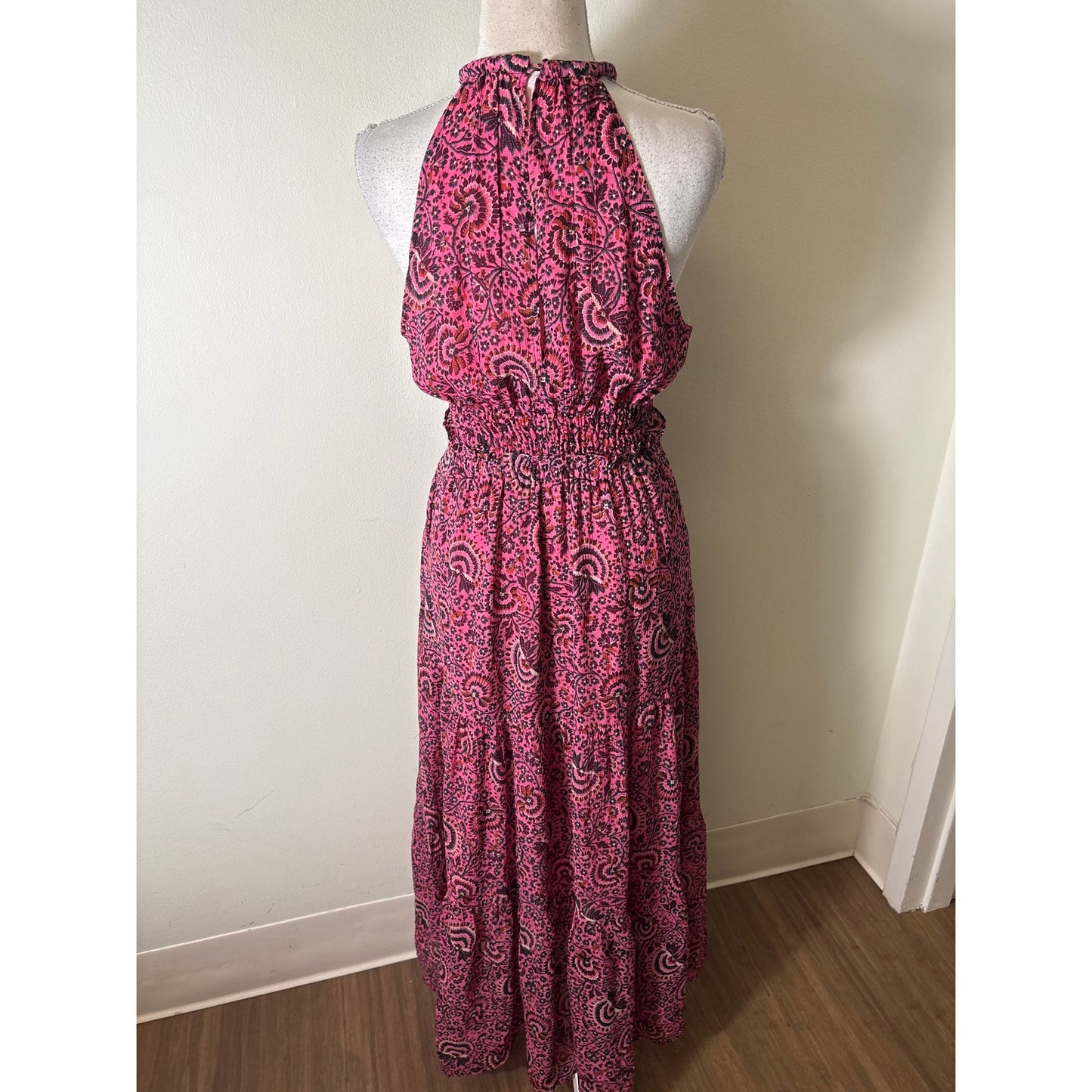 A.L.C Pink Silk Sleeveless Halter Smocked Waist Maxi Dress Sz 6