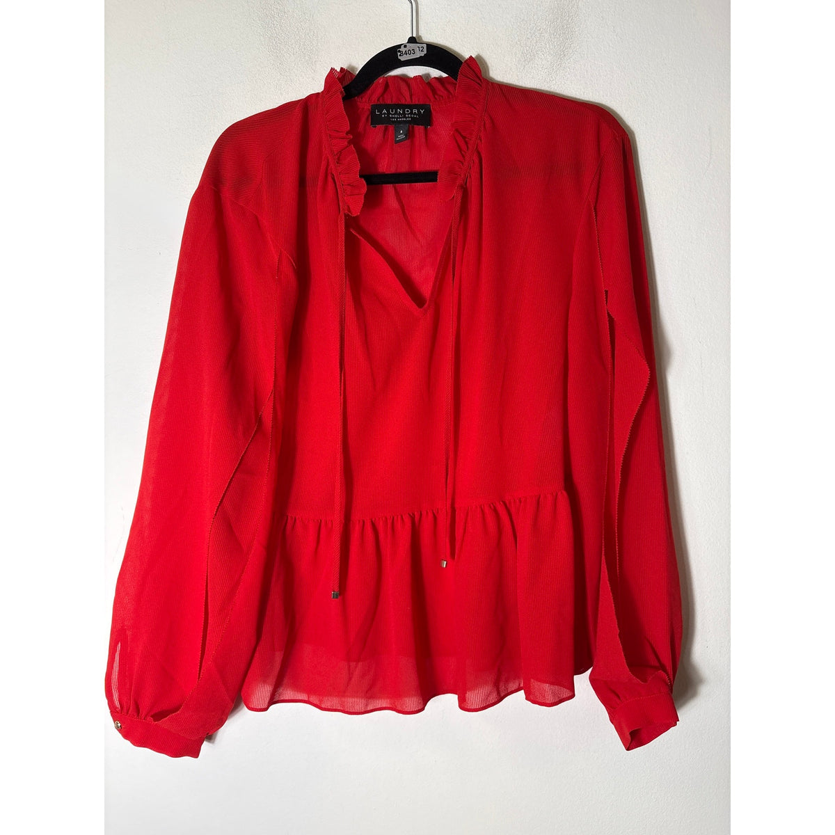 Laundry Red Long Sleeve Sheer V-Neck Shirt Sz S