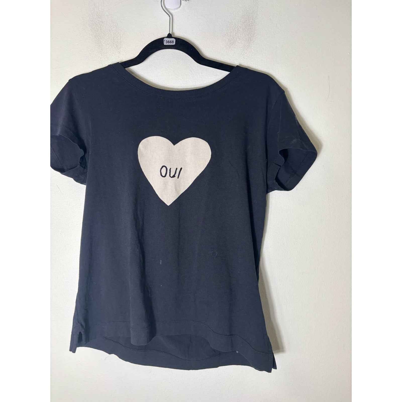 Zadig and Voltaire Black Short Sleeve "oui" heart Tee shirt Sz XS