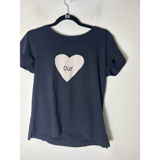 Zadig and Voltaire Black Short Sleeve "oui" heart Tee shirt Sz XS
