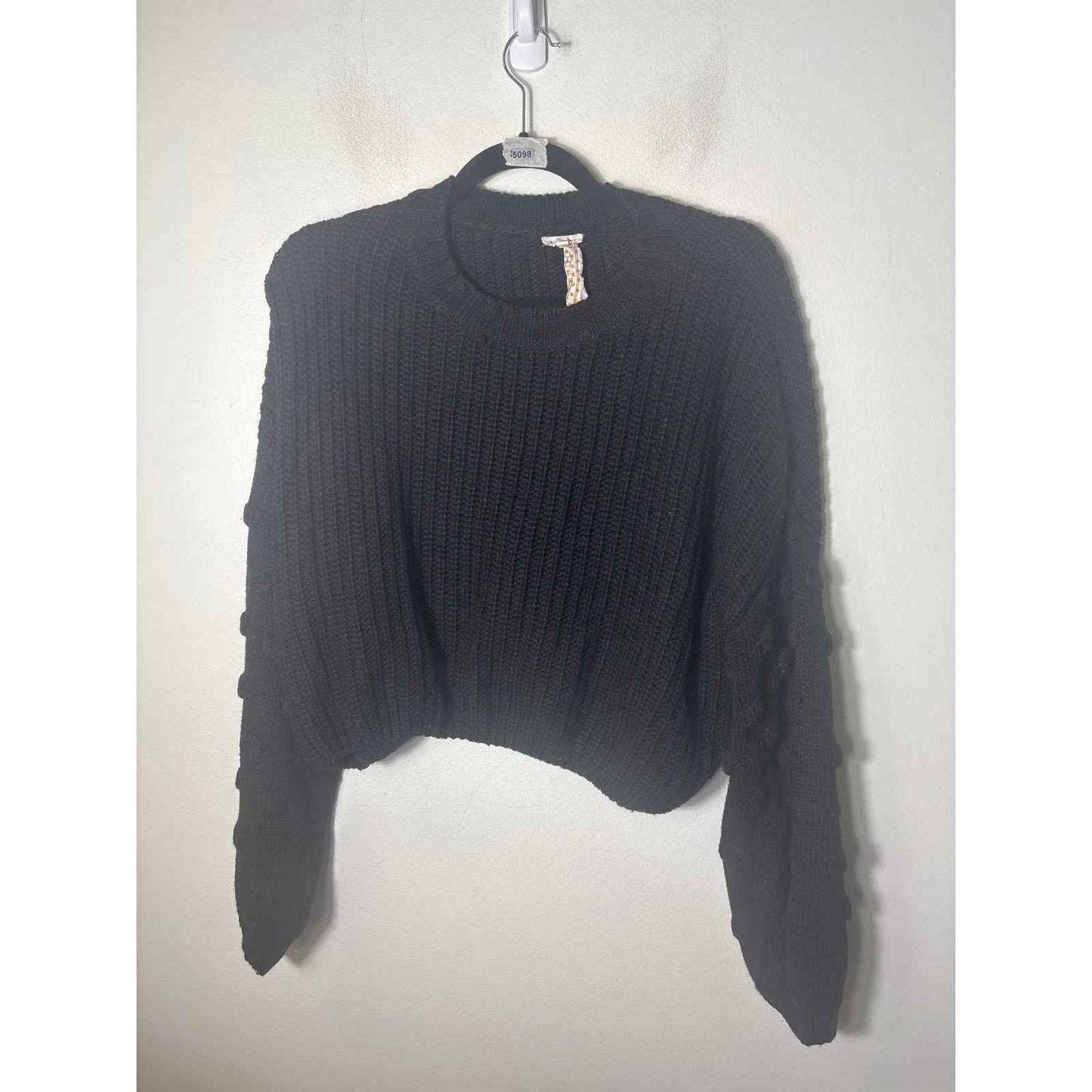 En Creme Black Long Sleeve Cropped Knit Sweater Sz L