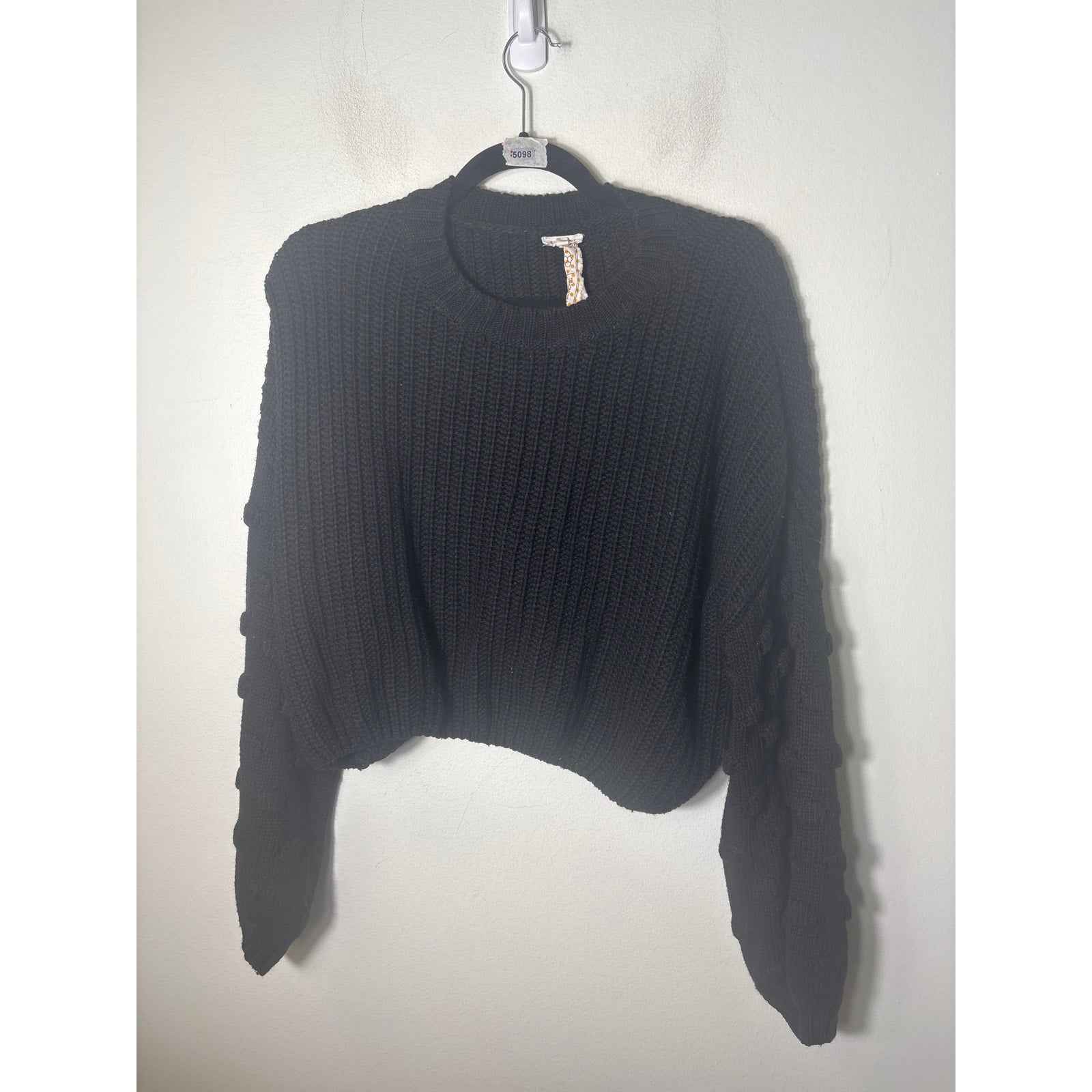 En Creme Black Long Sleeve Cropped Knit Sweater Sz L