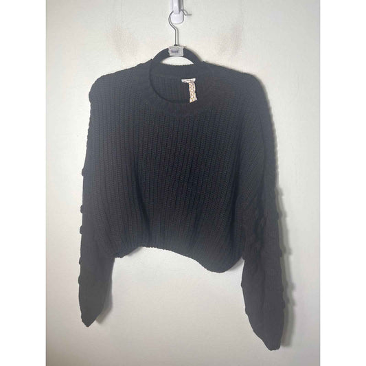 En Creme Black Long Sleeve Cropped Knit Sweater Sz L