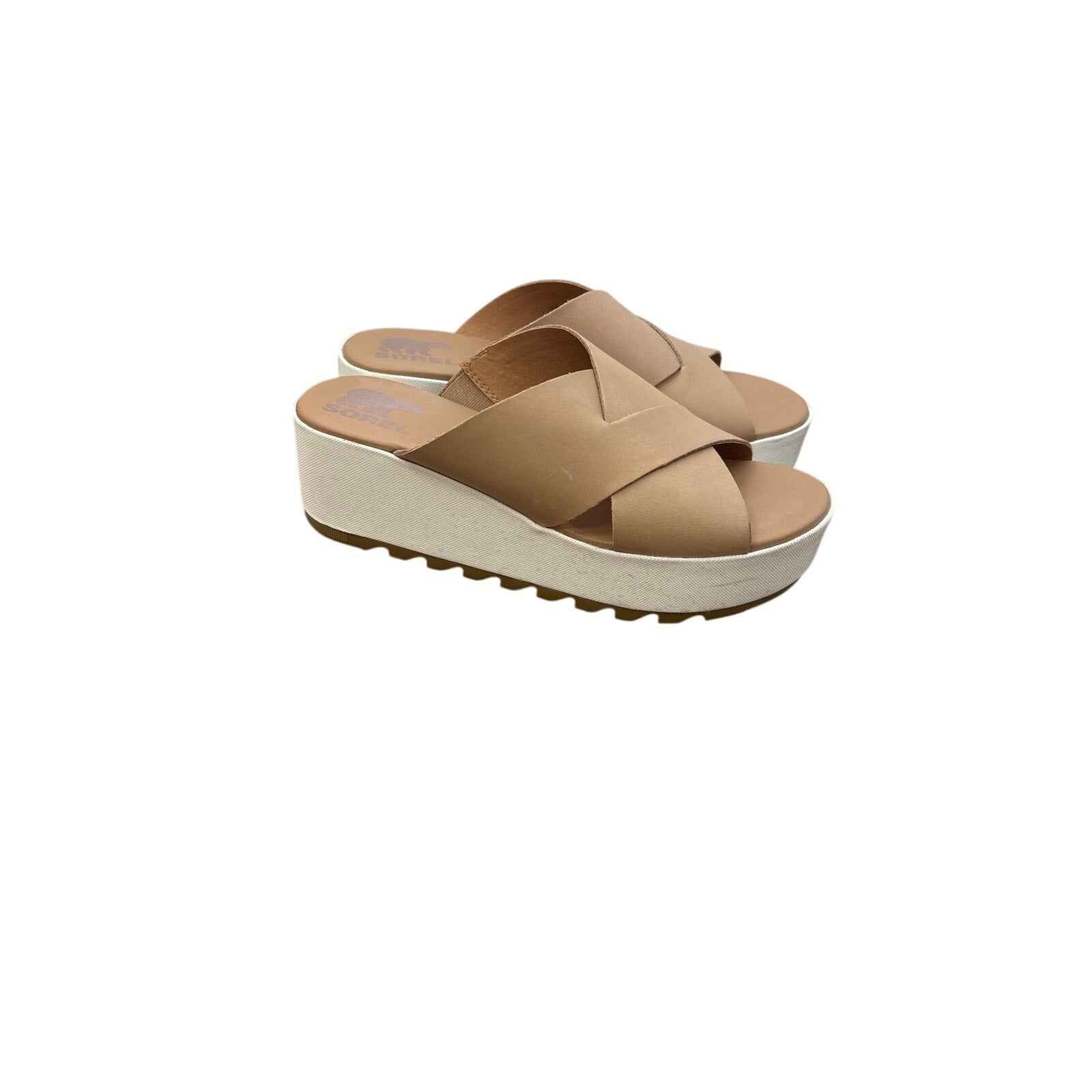 Sorel Tan Criss Cross Wedges Sz 8.5