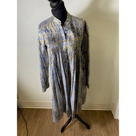 Mason's Blue Gold Long Sleeve Button Up Special Occasion Dress Sz 6