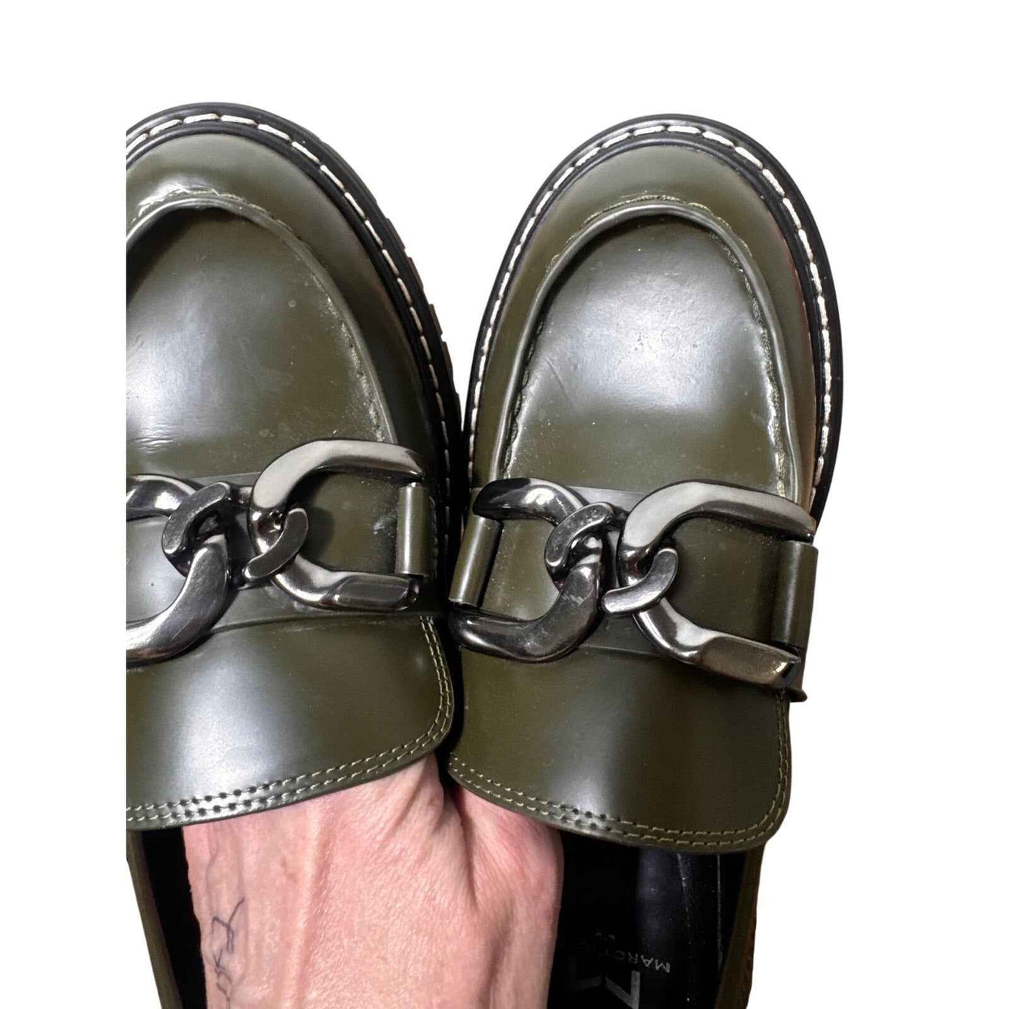 Marc Fisher Army Green Platform Horsebit Loafer Sz 7