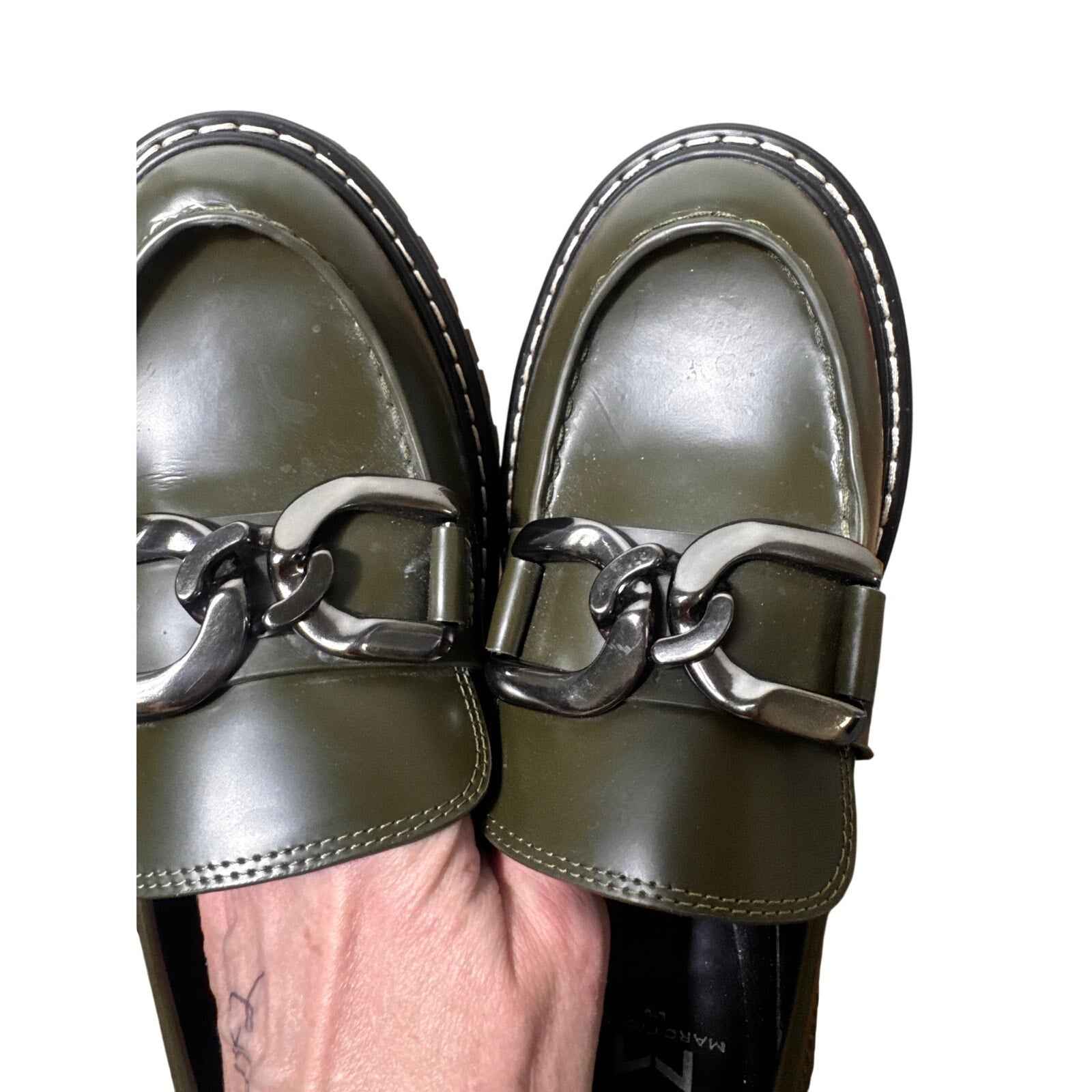 Marc Fisher Army Green Platform Horsebit Loafer Sz 7