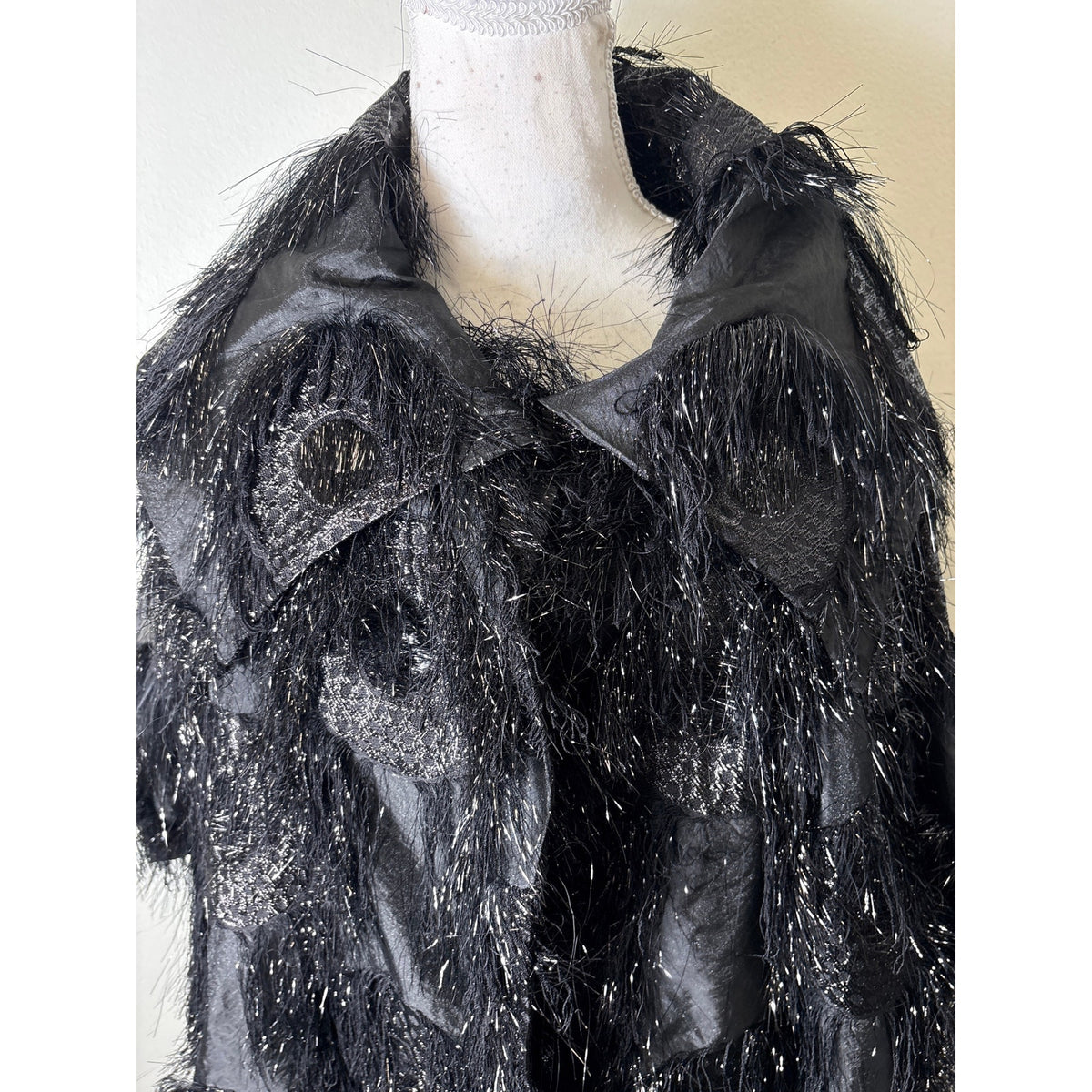 Buru Black  Fringed Car Coat and Skirt Set Sz XS/S