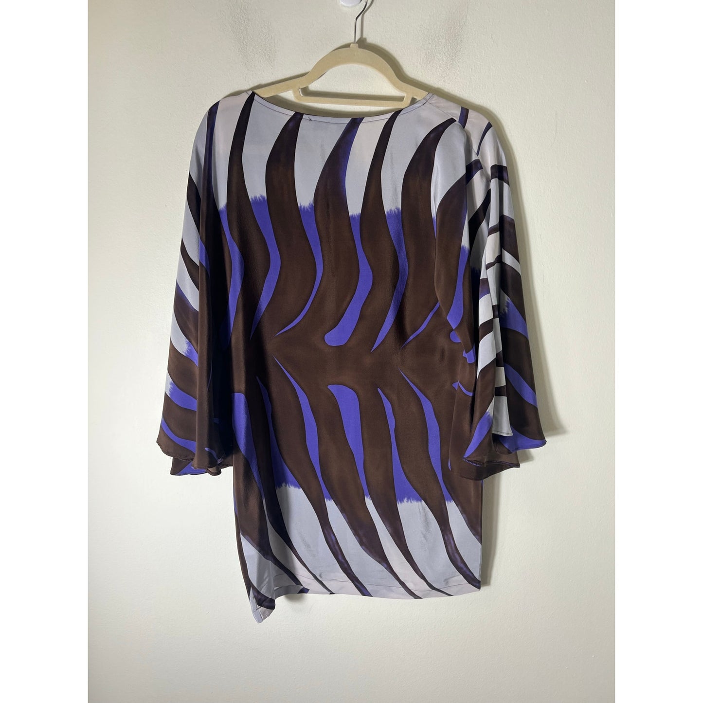RaMona La Rue Brown Purple Silk V-Neck Tunic Mini Dress Sz XS