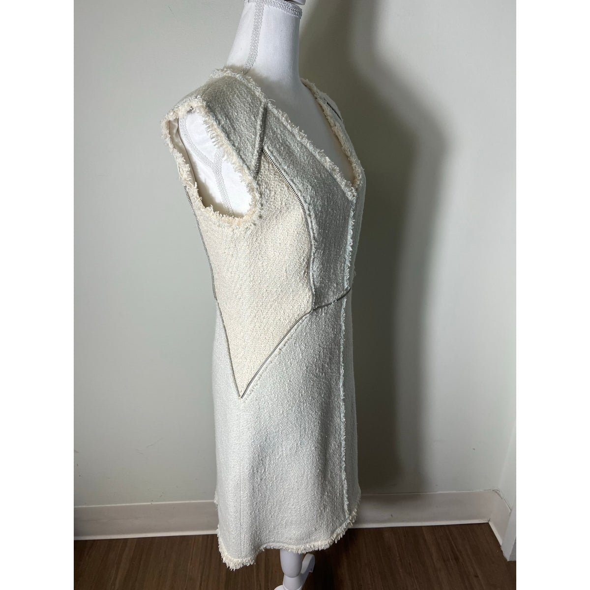Rebecca Taylor Cream With Light Blue Insets V Neck Sleeveless Mini Dress Sz 8