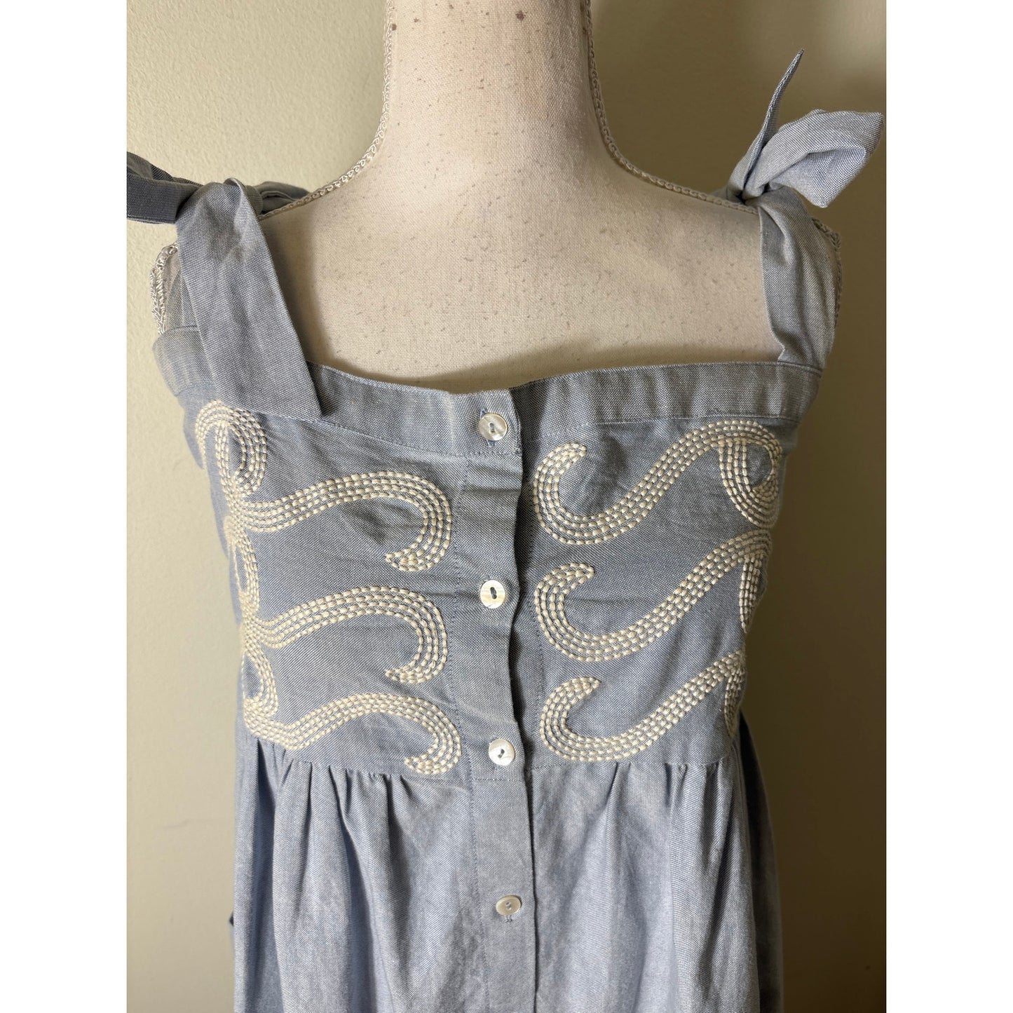 WKND WYER Light Blue Embroidered Button Up Maxi Dress Sz S