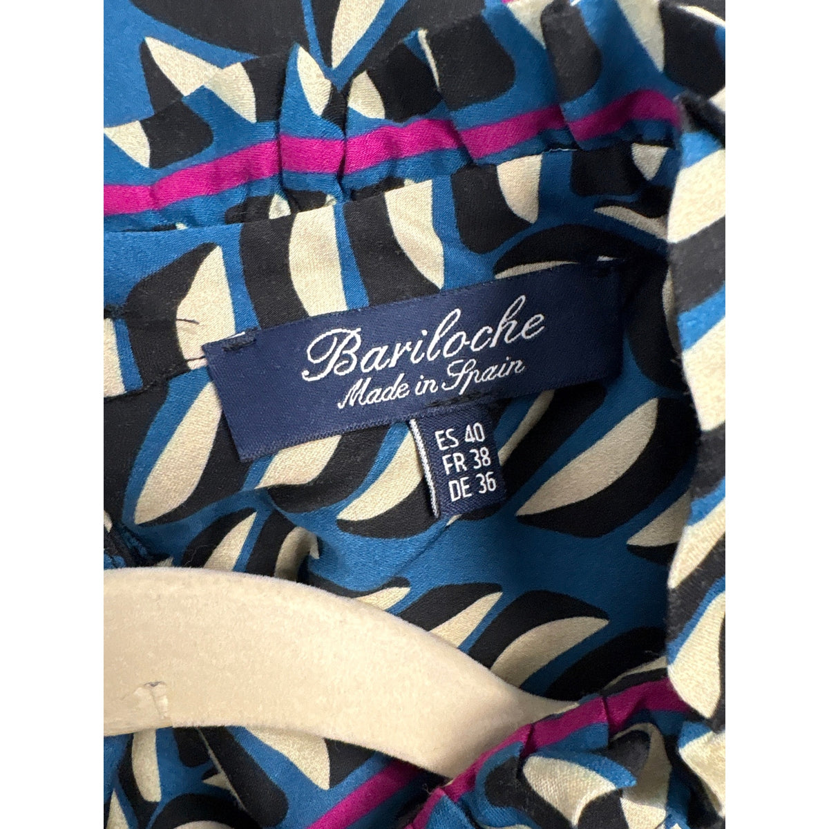 Bariloche Blue Black Geoprint Long Sleeve High Neck Blouse Sz M