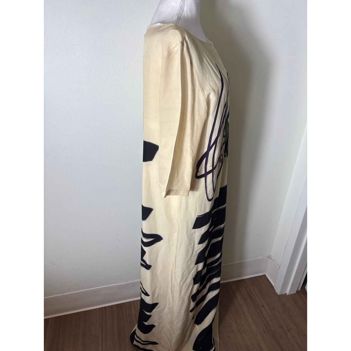 Antoni & Alison Cream and Black Silk Half Sleeve Maxi Shift Dress Sz 12