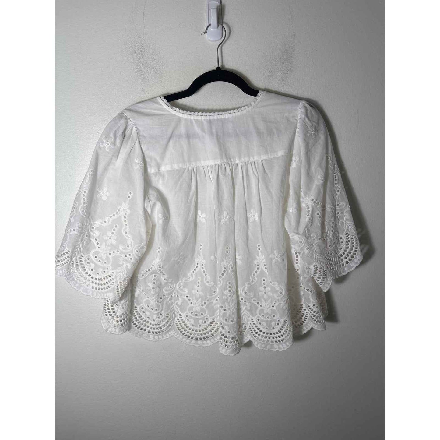 Liverpool Los Angeles White Half Sleeve Cotton Eyelet Cardigan Sz S