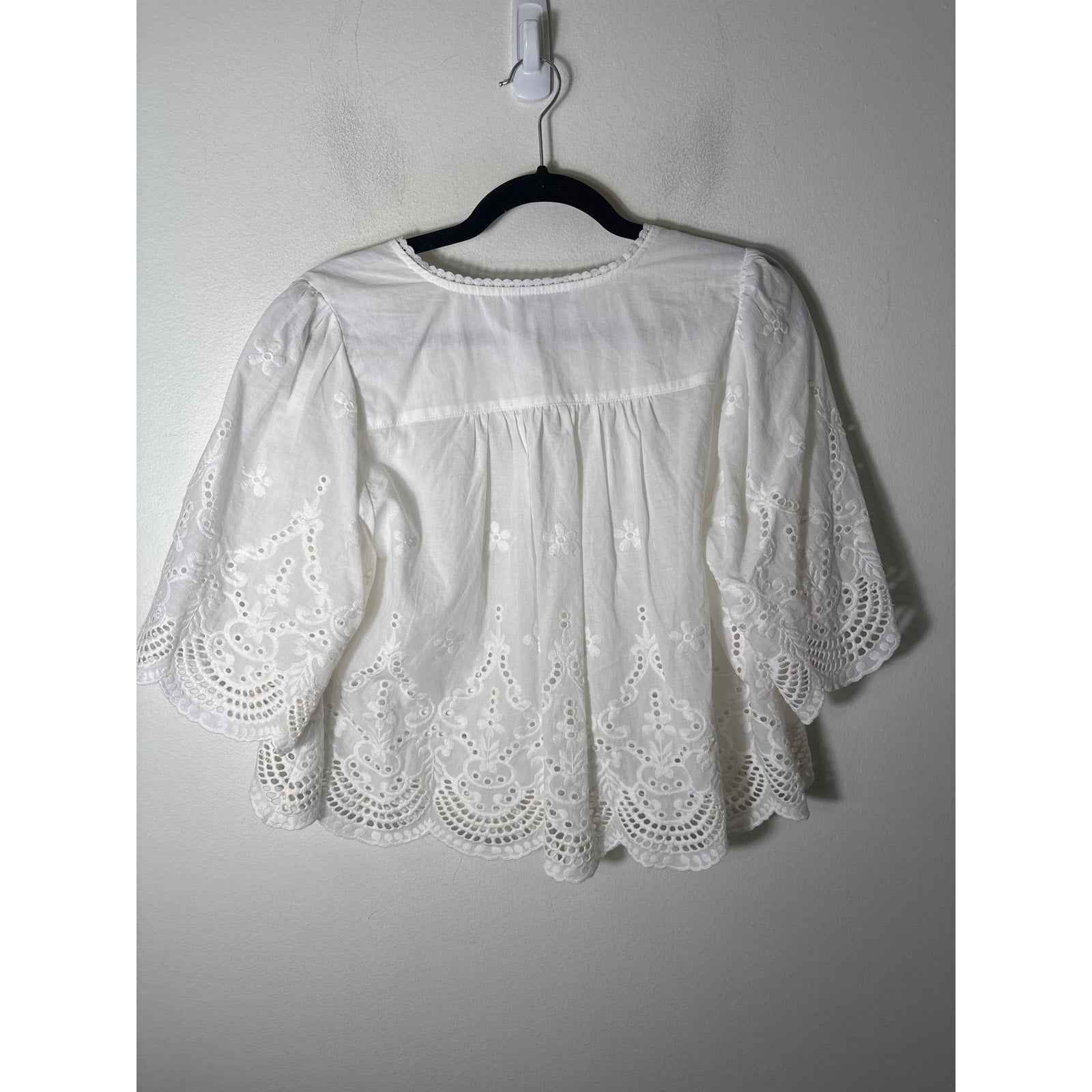 Liverpool Los Angeles White Half Sleeve Cotton Eyelet Cardigan Sz S