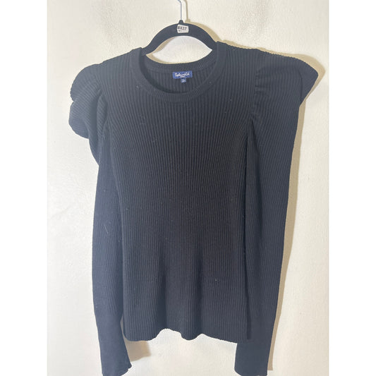 Splendid Black Ribbed Long Sleeve Knit Sweater with Puff Shoulders Sz S
