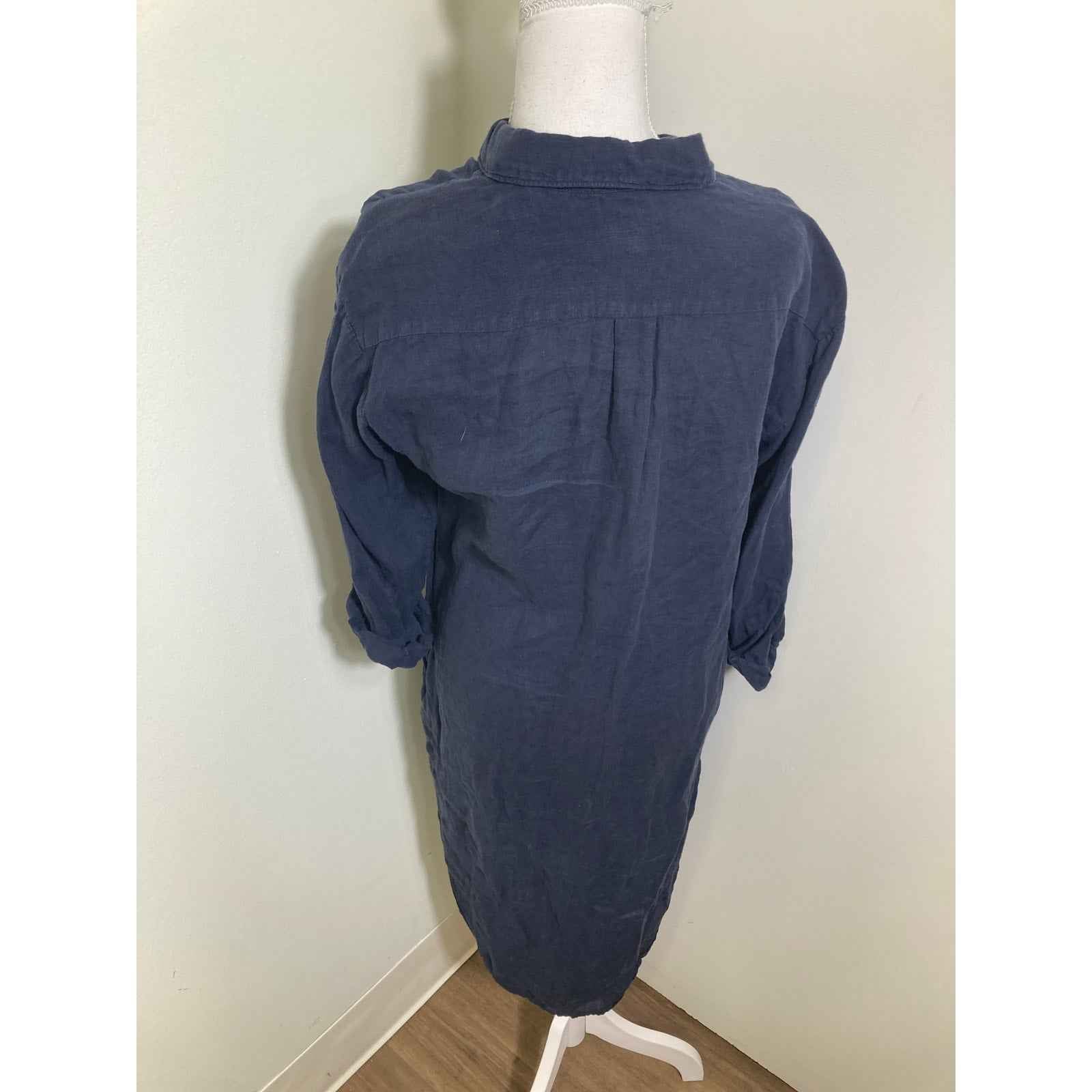 Hartford Navy Linen Long Sleeve Maxi button Up Dress Sz 0