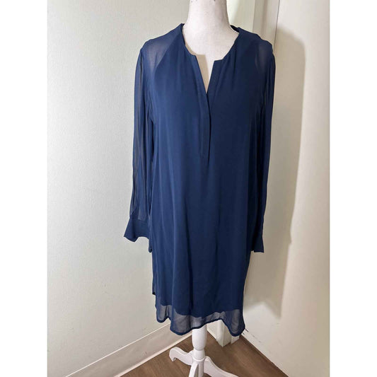 Vince Navy Blue Long Sleeve V-Neck Knee Length Dress Sz 10