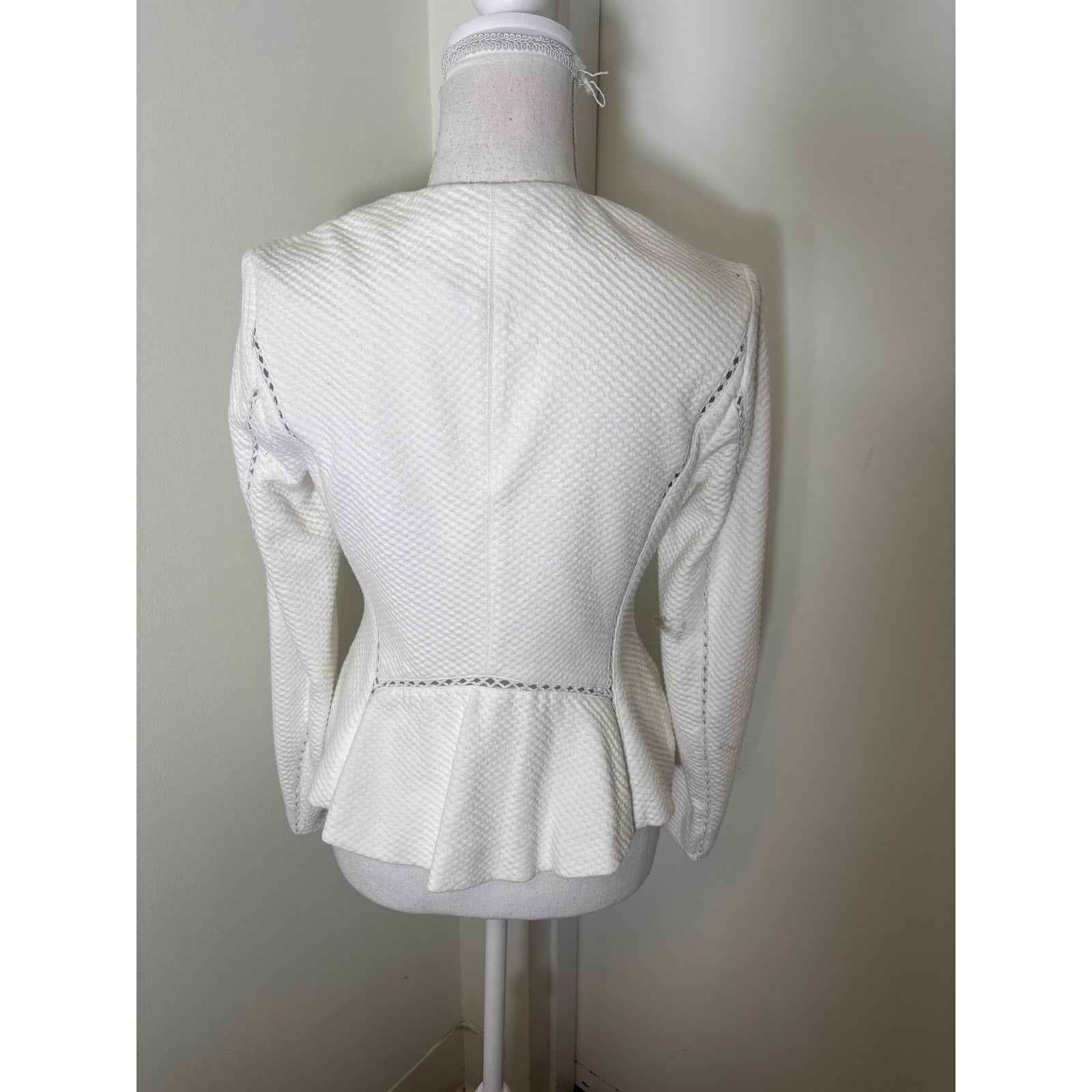 Rebecca Taylor White Long Sleeve Quilted Fitted Zip Up Jacket Sz 4