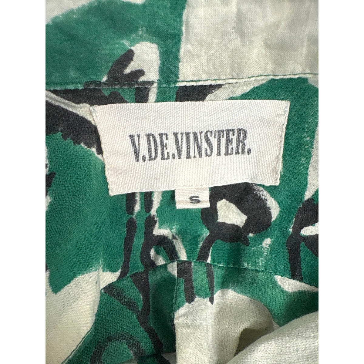 V.DE.VINSTER Green and White Cotton Print Short Sleeve Shirt Sz S