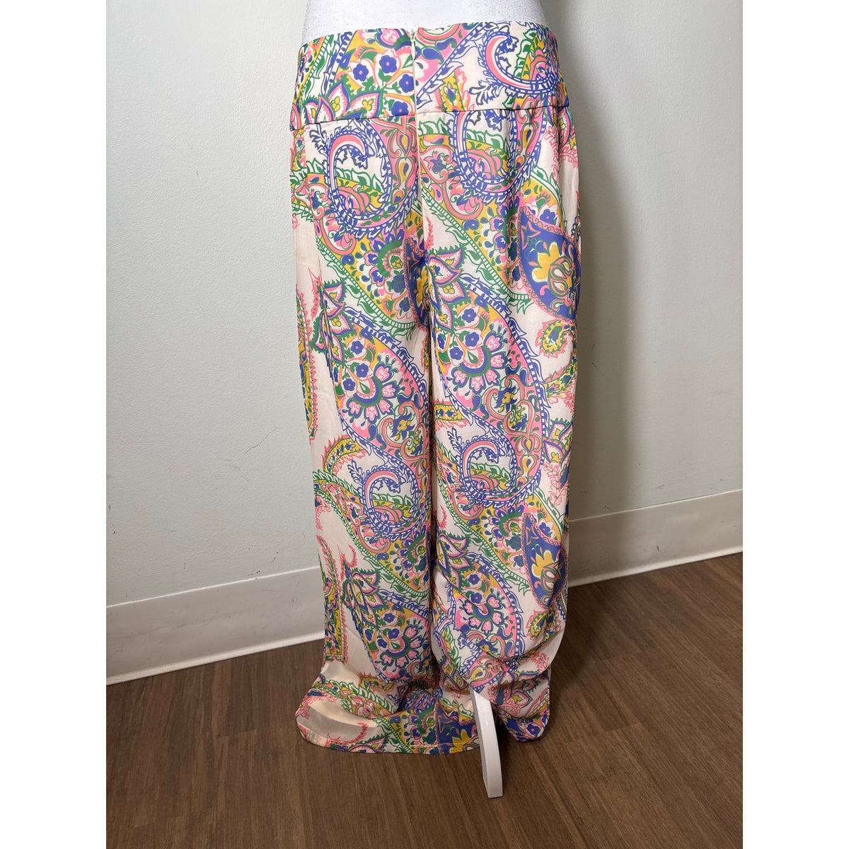 Julie Brown NY Off White Paisley Back Zip Wide Leg Pants Sz 10