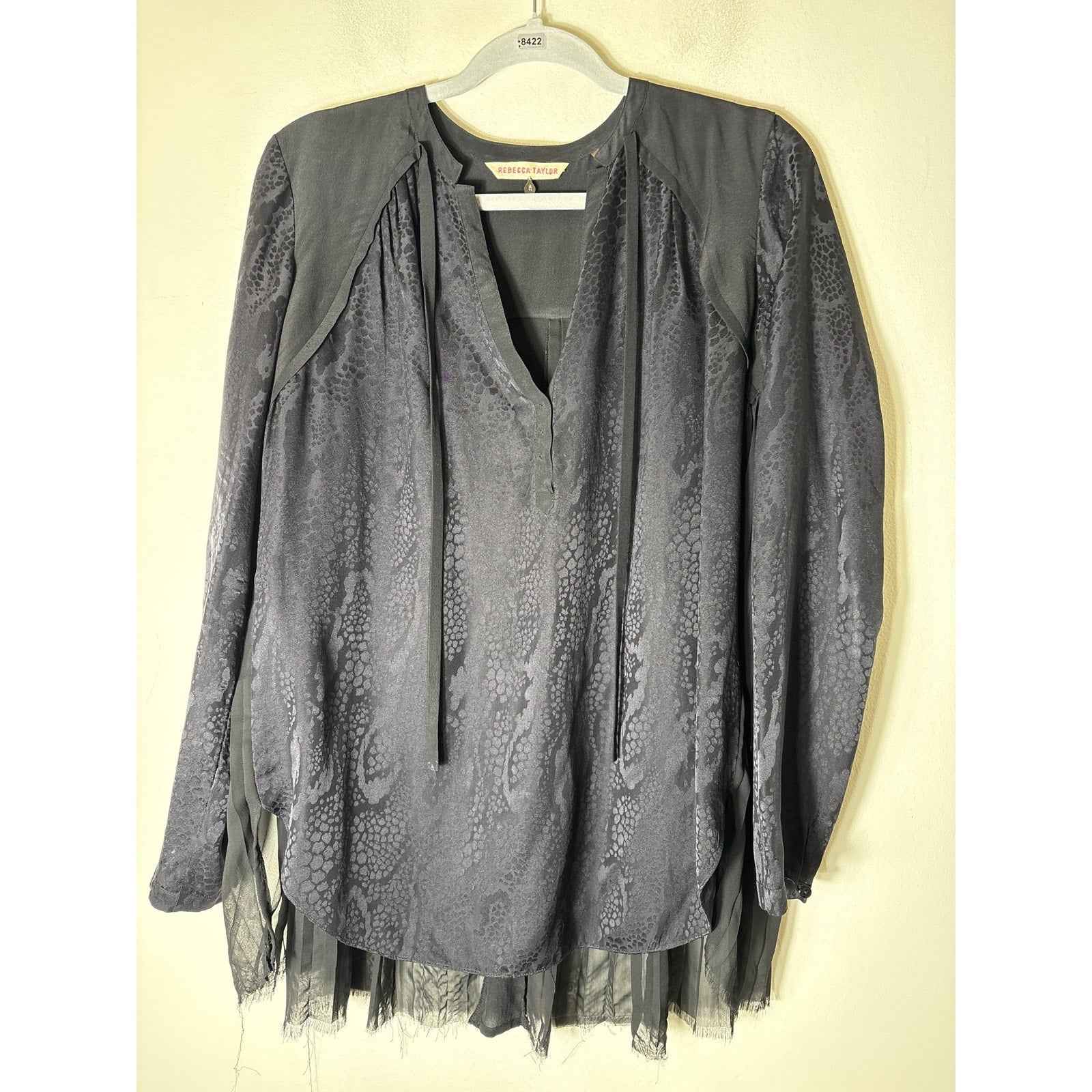 Rebecca Taylor Long Sleeve Silk Shirt with Sheer Pleated Back Sz 6
